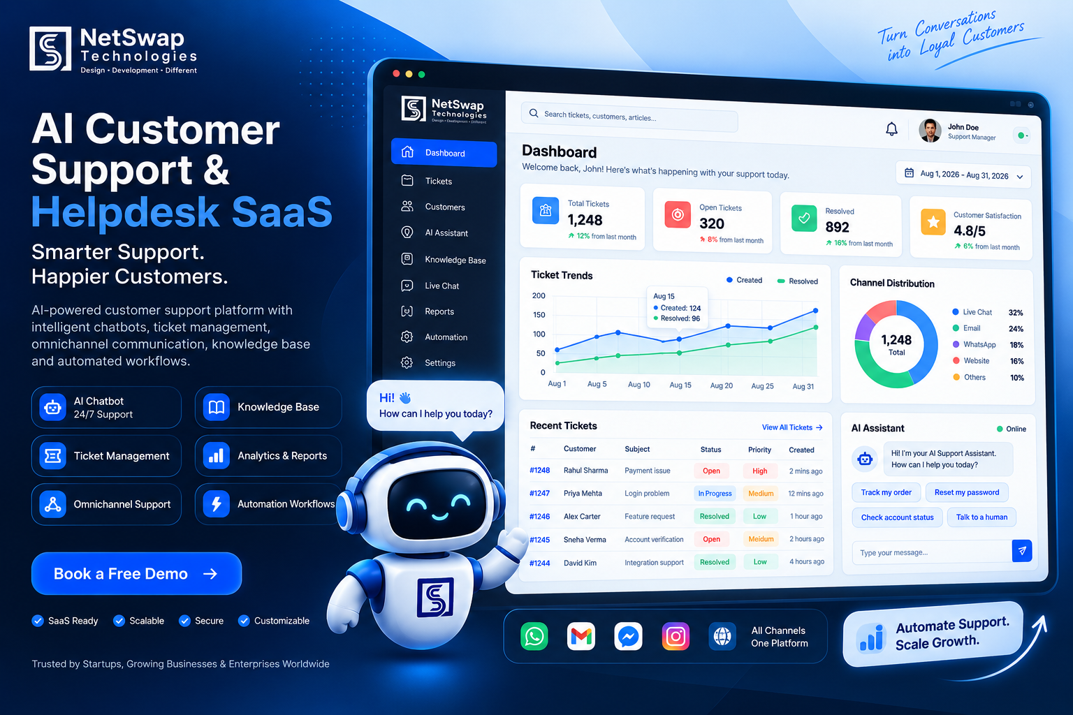 AI Customer Support & Helpdesk Software | Omnichannel Ticketing, Chatbot & Support Automation Platform